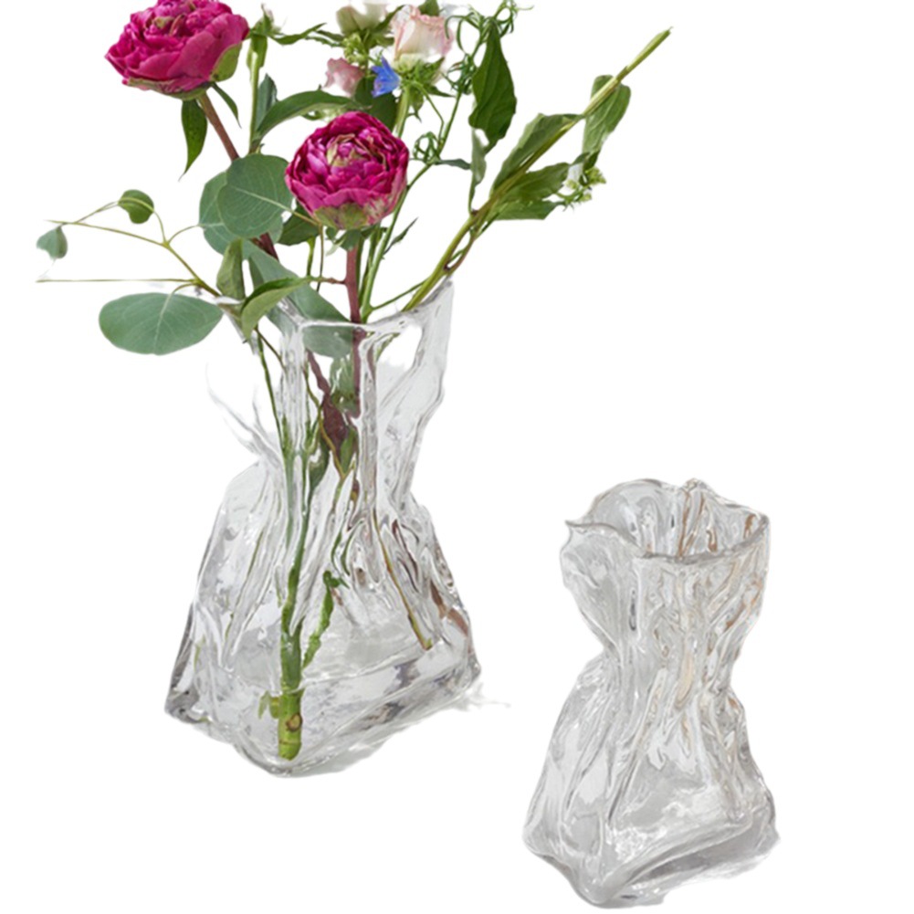 Moderno simple transparente fantasía papel origami jarrón de vidrio de alto nivel de sensación de sala de estar flor hidropónica decoración floral