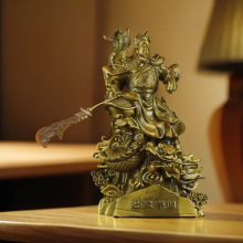 黄铜乘龙关公神像提刀关公关二爷武财神铜像家居工艺品装饰o