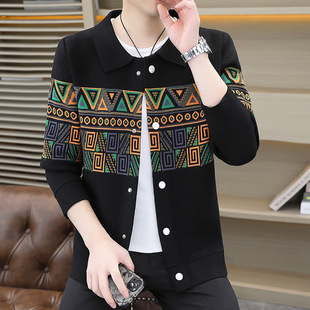 Men's cardigan spring and autumn knitwear Korean-style slim-fit lapel sweater coat handsome all-match trendy outerwear sweater