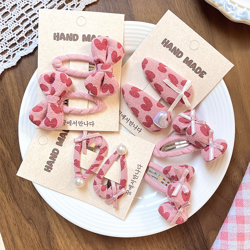 Korean Version of Sweet Children's Pink Polka Dot Heart Hair Accessories Fabric Candy Girls Hairpins Versatile Girls Hair Accessories Headdress