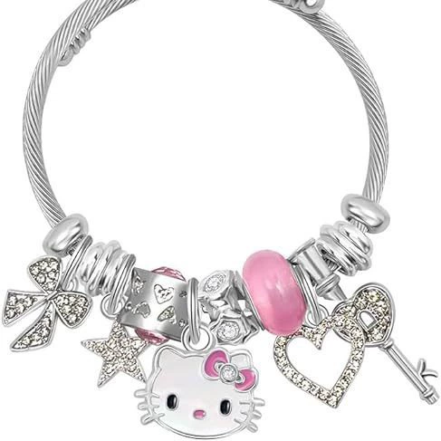 Браслет (Hello Kitty) браслет с подвесками из нержавеющей стали, мультяшные подвески, милые розовые акценты