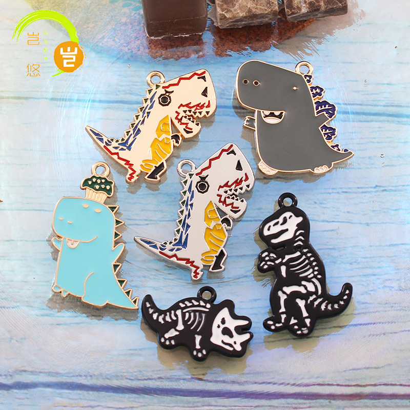 Cartoon cute big dinosaur oil drop alloy pendant ring jewelry hair pendant diy Korean jewelry accessories