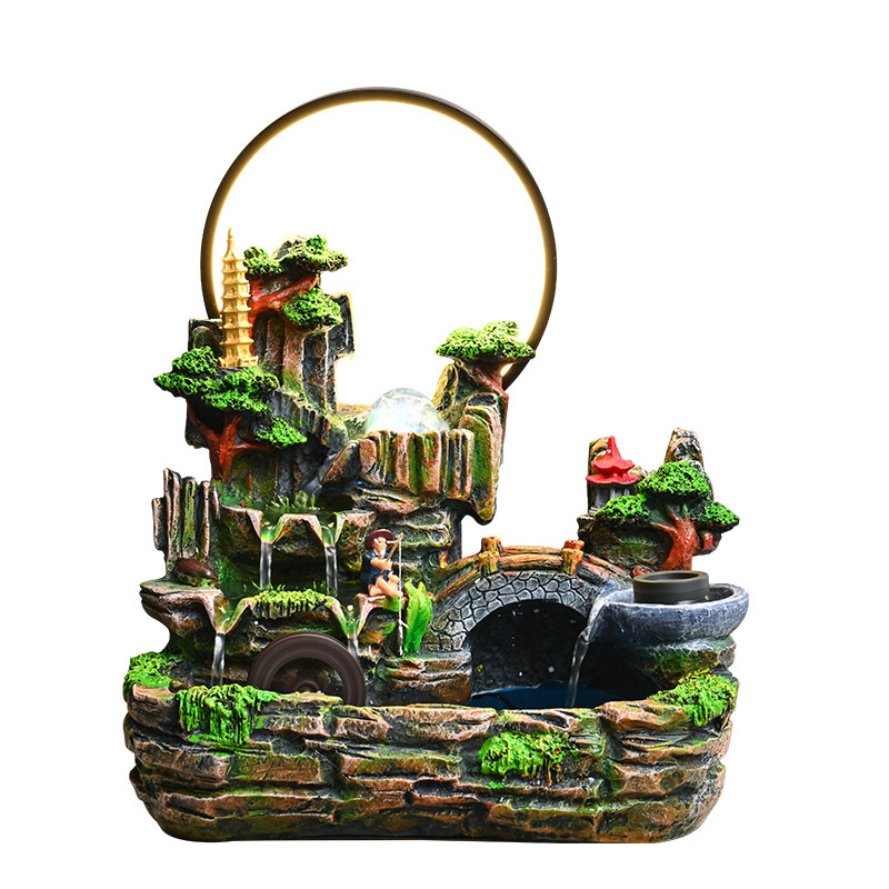 Ornamentación de agua de escritorio humidificador de oficina sala de estar fuente de agua circulante para atraer riqueza paisaje rueda de agua decoración ornamentos