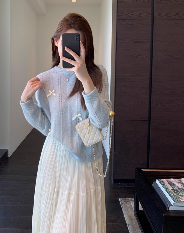 EU828温柔甜美 少女蝴蝶结针织衫慵懒显瘦套头毛衣女秋冬新款|undefined