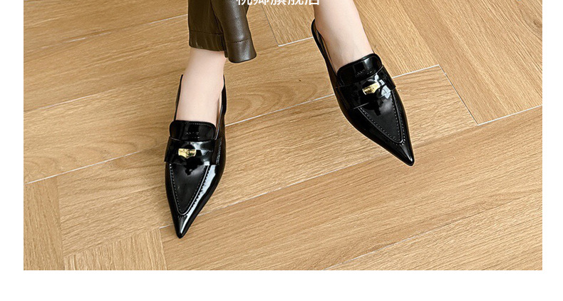Giày sandal hở lưng nữ mũi nhọn gót thấp da mềm — Màu đen chi tiết 25