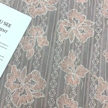 全涤银线竖条花纹蕾丝面料  立体花白色修片 时装女装面料，新款