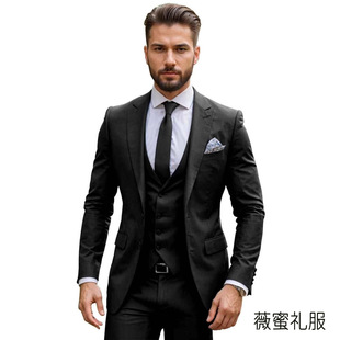 Aliexpress Cross-Border Men's Three-Piece Suit Business Casual Conference Suit Banquet Wedding Groom Slim Suit