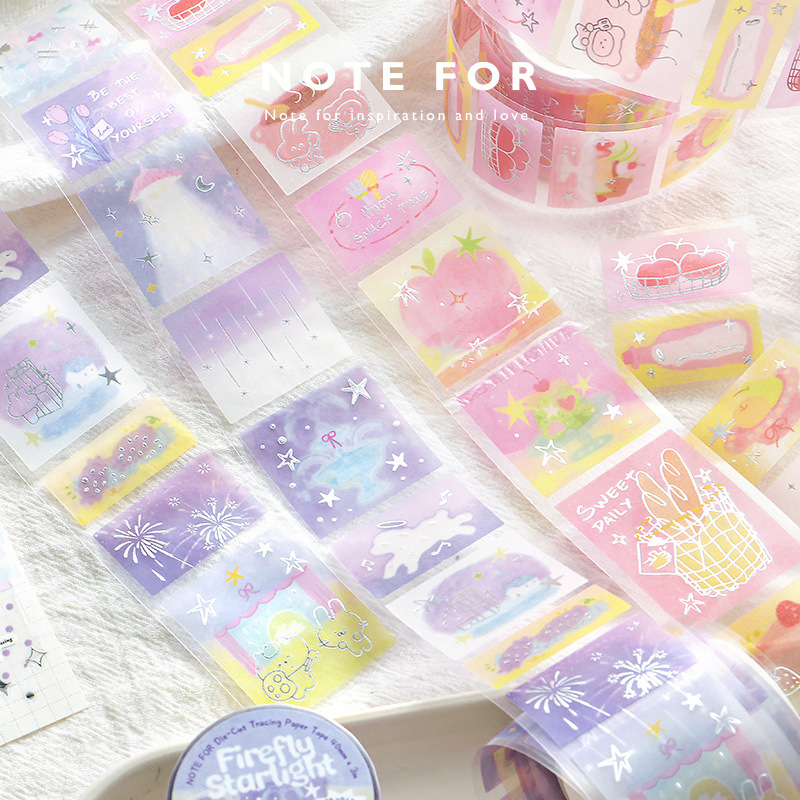 NOTE FOR Silver Foil Die-Cut Sulfuric Acid Paper Tape Milk Mist Wandering Series Cute Cartoon Journal Decorative Tape