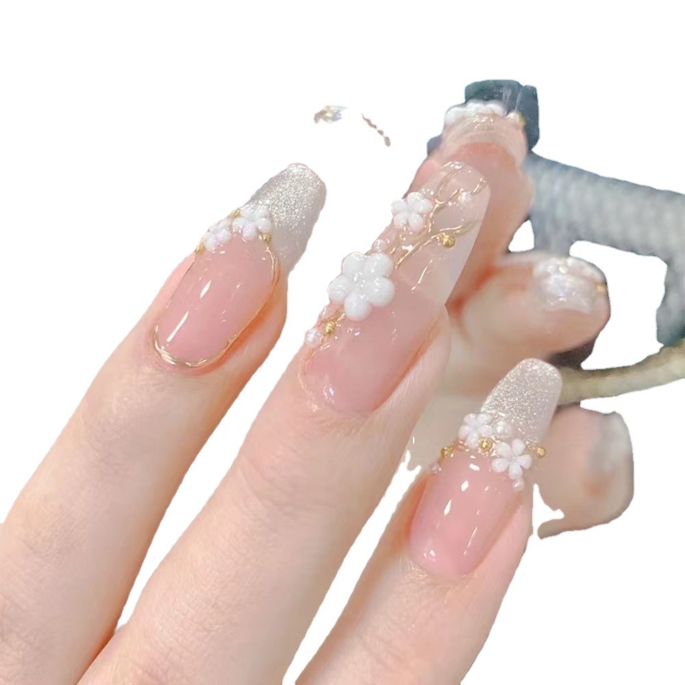 [Yihe] popular ojo de gato flor falsa pieza de uñas desgaste pegatina de uñas pieza de uñas 10 piezas parche de uñas