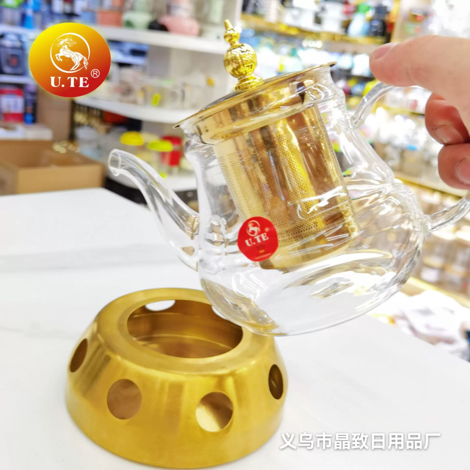 Чайник U.TE Glass, нержавеющая сталь, свечной