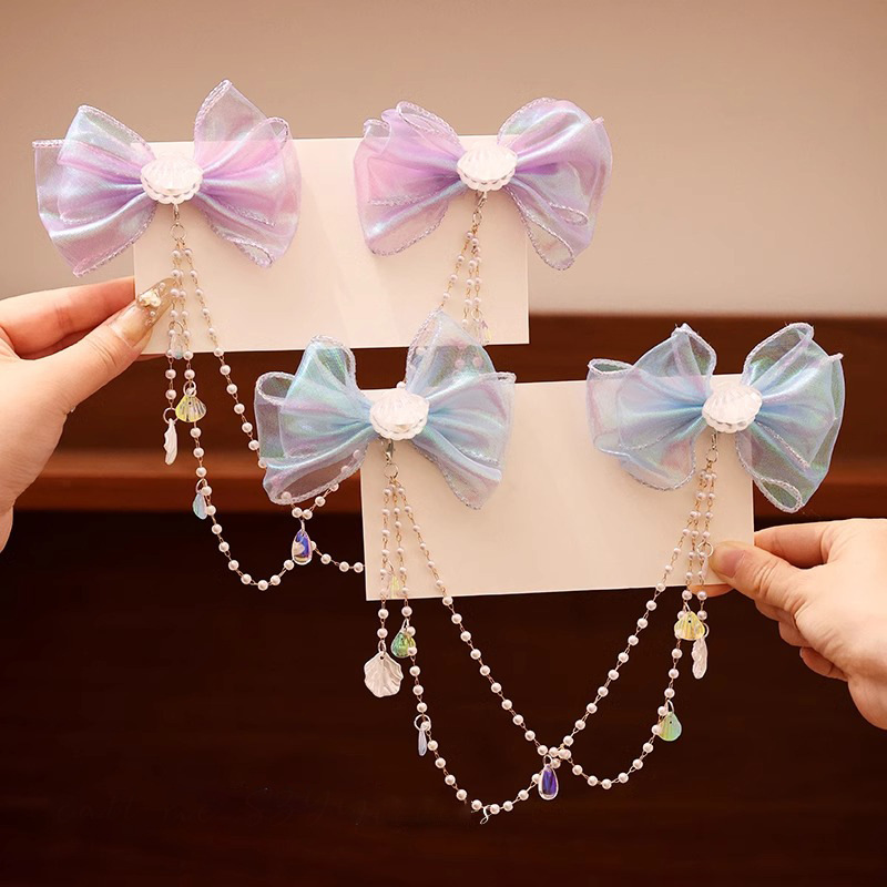 Niños super inmortal arco frente cadena perla pellizco de perla niñas joyas de cabello de sirena niñas joyas de cabello