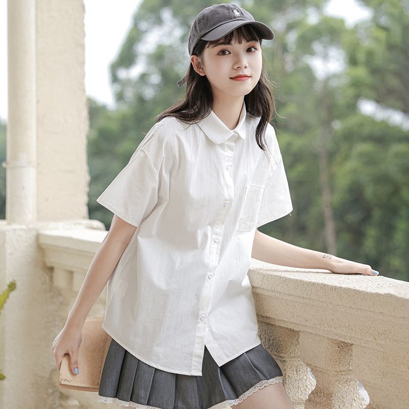 White JK Shirt Women's Summer New Japanese Loose Student Uniform Doll Collar Design Sense Niche Thin Top