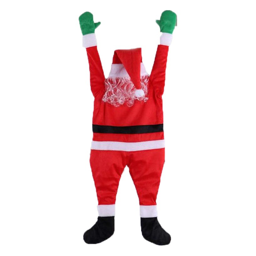 Decoración navideña de Grinch con colgante original de Papá Noel escalando una pared, con ropa de terciopelo, disponible en stock.