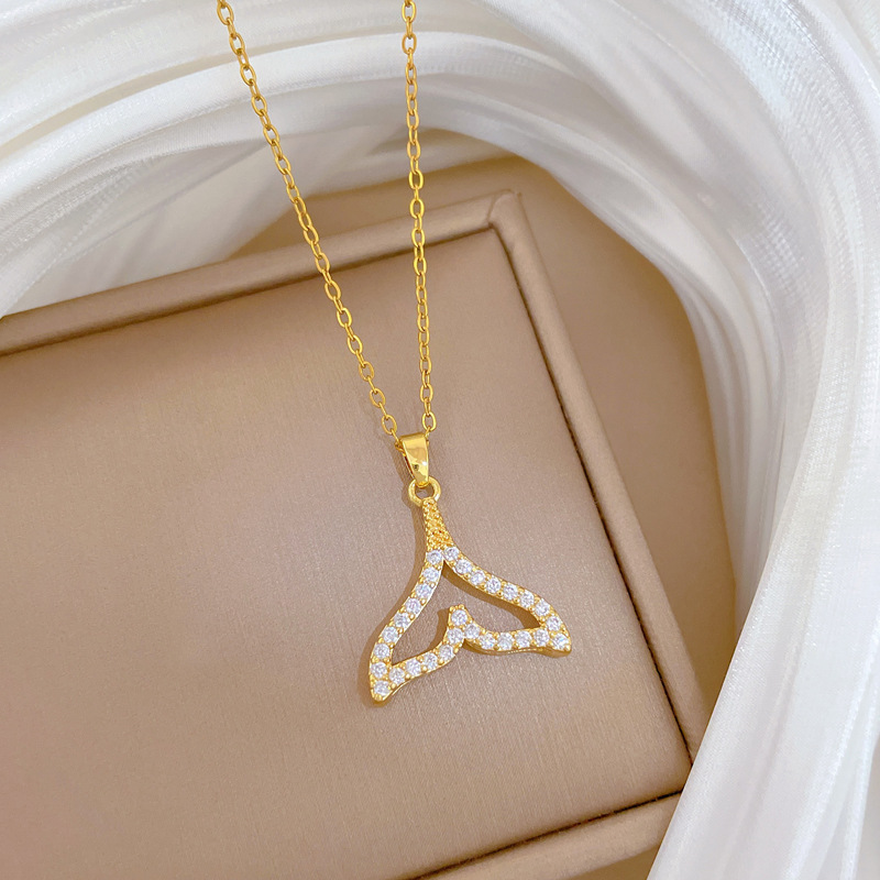 Zircon Fish Tail Necklace Elegant Gorgeous Full Diamond Jewellery_voghion.com