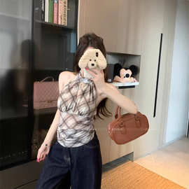 辣妹吊带背心女夏季2026新款网纱美背显瘦小众设计感无袖挂脖上衣