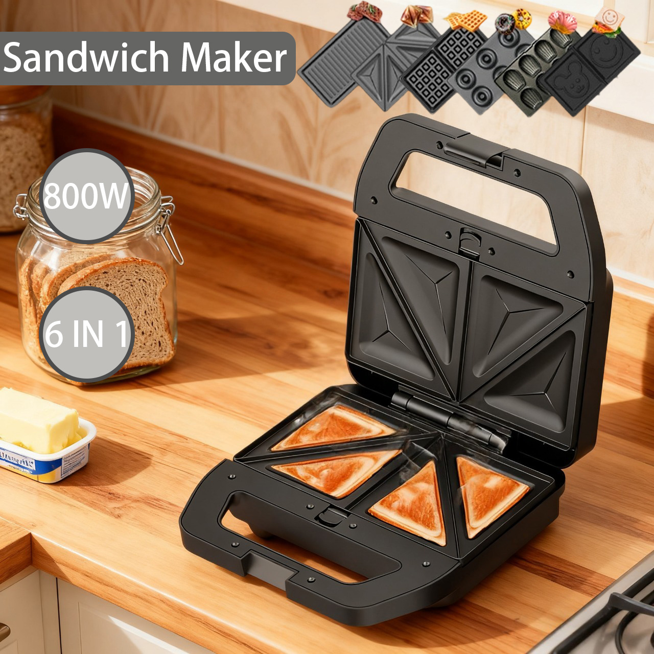 Cross-Border European Standard All-In-One Sandwich Machine Household Multi-Functional Breakfast Machine Portable Baking Toast Waffle Machine