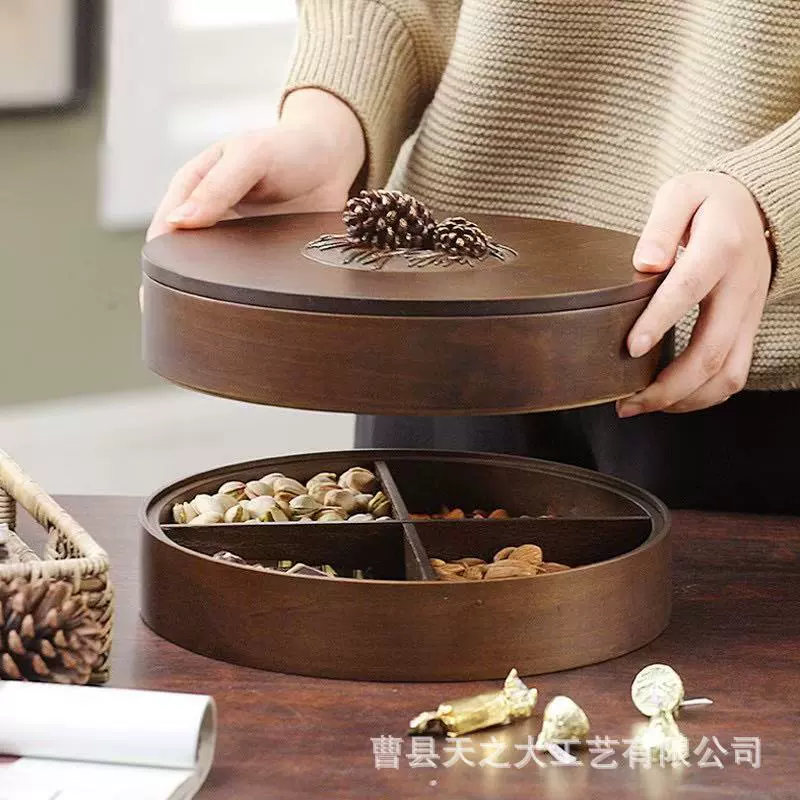 Новая китайская деревянная коробка для сухофруктов Новый год вращающаяся фруктовая закуска конфеты коробка для домашнего использования