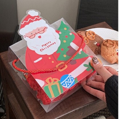 新しいクリスマスサンタクロース包装スーツケース diy ポータブル透明包装クッキークッキープラスチックボックス|undefined