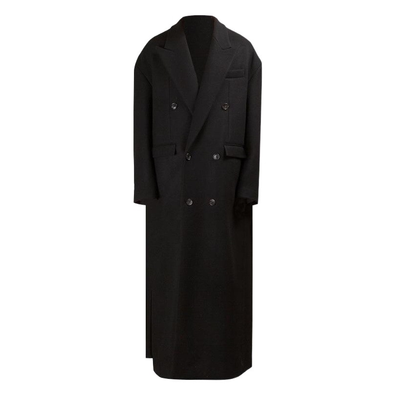 Larga suelta abrigo de lana los hombres gota hombro perfil hendidura lateral Otoño e Invierno Top personalidad moda