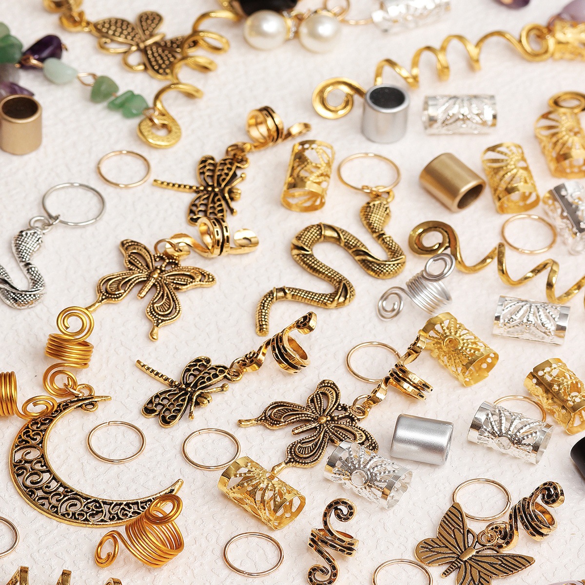 Colgante de piedra natural 146-pieza peluca accesorios sucio trenza anillo de pelo decorativo anillo de pelo aleación espiral clip hoja colgante