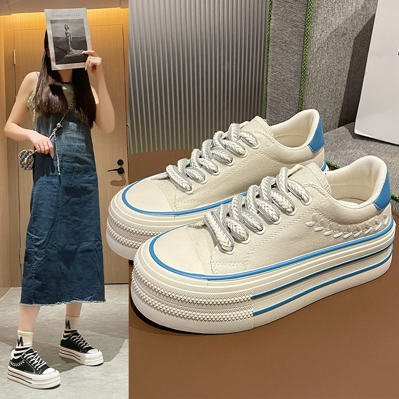 Холщовая обувь на толстой подошве женская осень 2024 весна и осень новая нишевые удобные износостойкие толстые подошвы увеличены маленькие белые туфли женские туфли