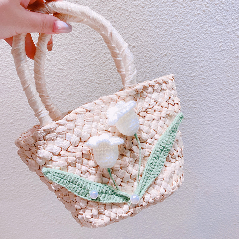 Women's Medium Straw Flower Vacation Beach Weave Square Open Straw Bag display picture 10