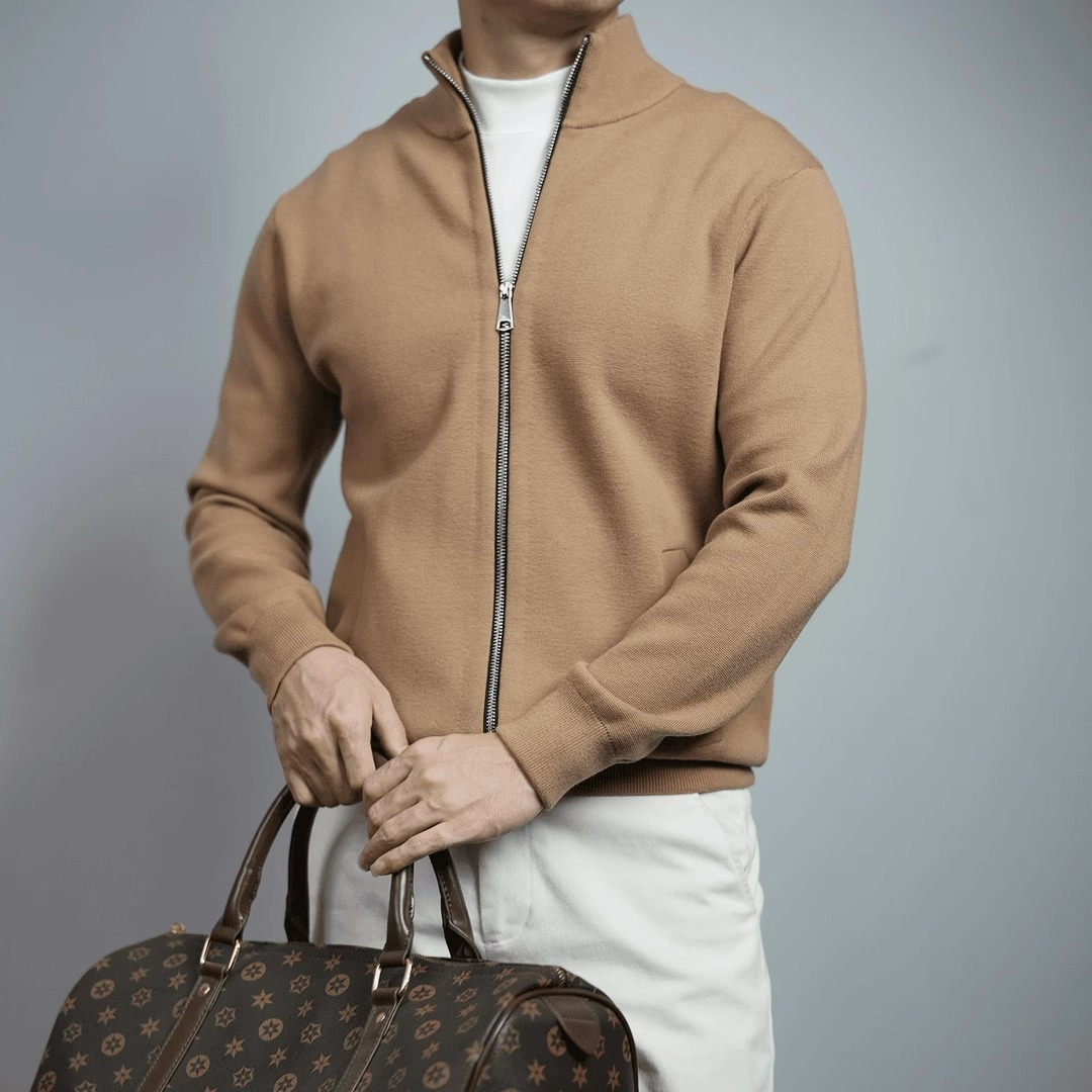 Autumn solid color cardigan with zipper