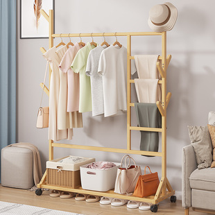 Balcony clothes hanger floor hanger household bedroom solid wood coat rack simple modern hanger storage rack