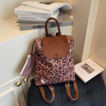 卡通双肩包包女2025新款潮时尚韩国豹纹双肩背包可爱大容量书包