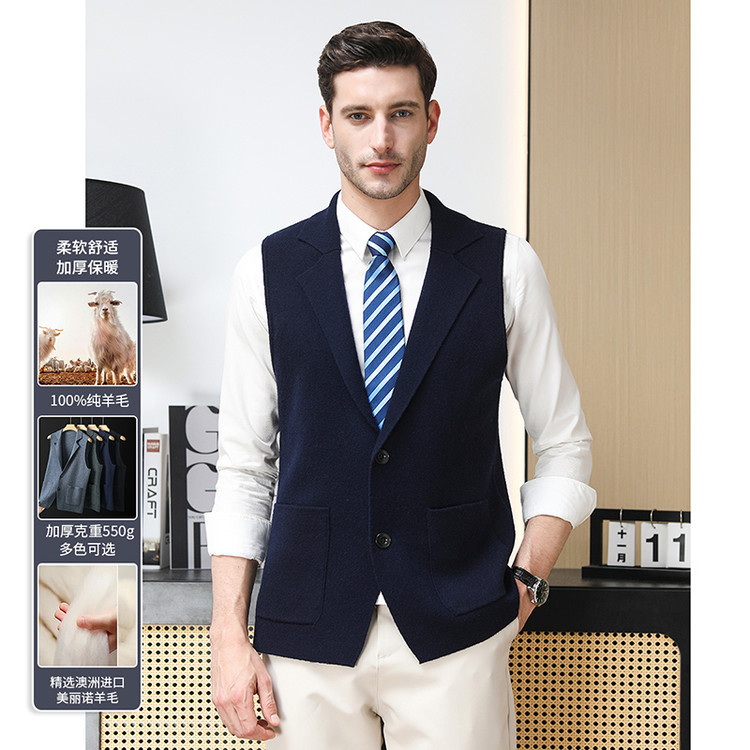 lana hombre otoño invierno nuevo traje de hombre chaleco de cuello de lana de mediana edad hombre cuello de V sin mangas suéter de hombre