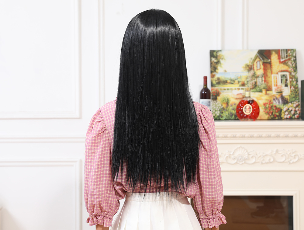 Synthetische Perücke, langer Stil, halbes Stirnband, glattes Haar, Perückenabdeckung_voghion.com