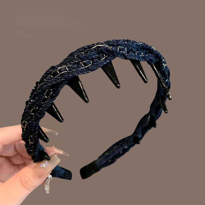 Chanel-Style Denim Chain Woven Headband 2025 New Height-Increasing Inverted Hair Comb Trendy Hairpin