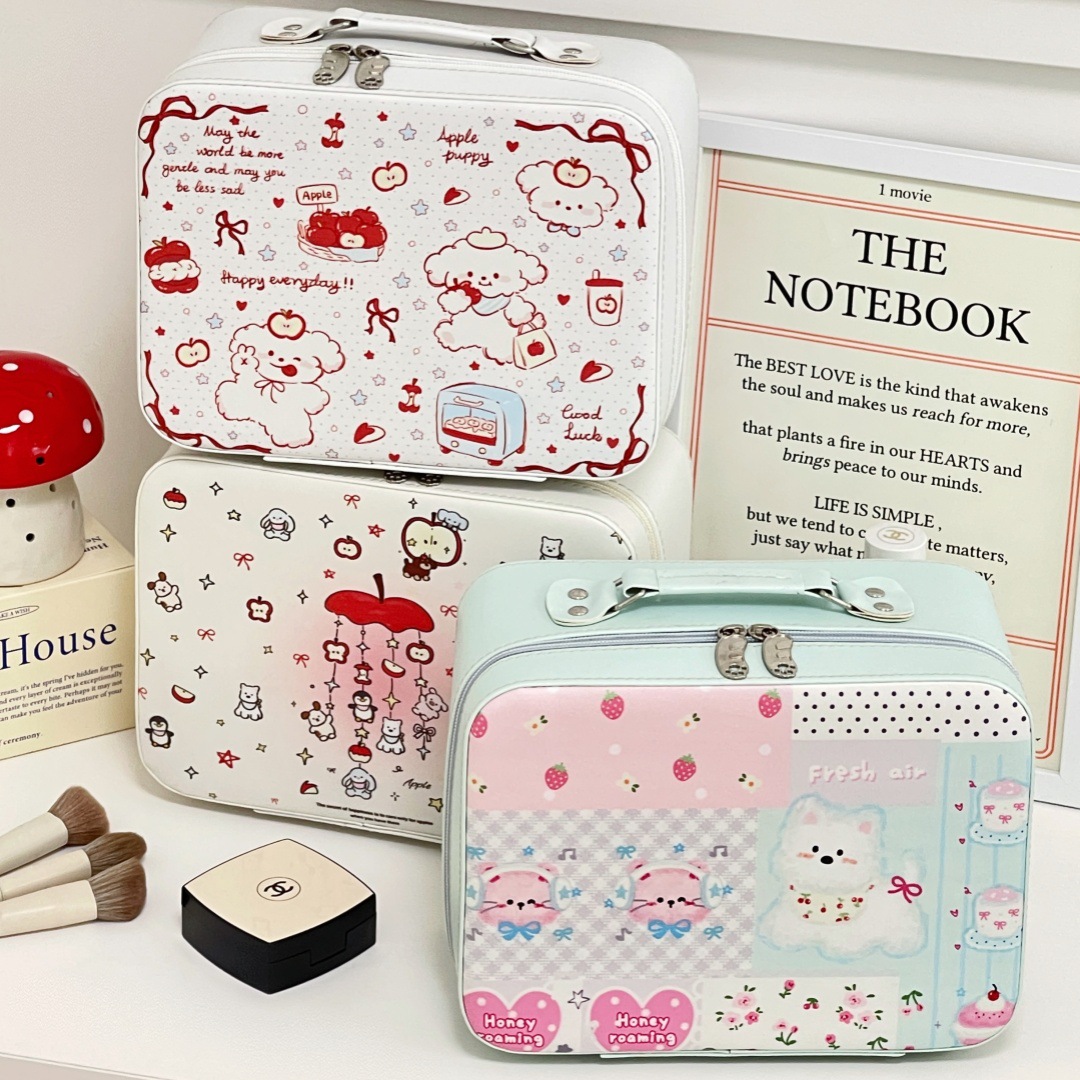 Bolsa de cosméticos con espejo, caja de cosméticos portátil de gran capacidad para mujer, maleta, bolsa de almacenamiento de cosméticos lindo de viaje impermeable