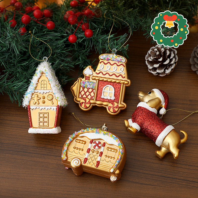 Cross-border Christmas golden plastic plating pendants high-end cartoon Christmas tree pendants party decoration window hangings