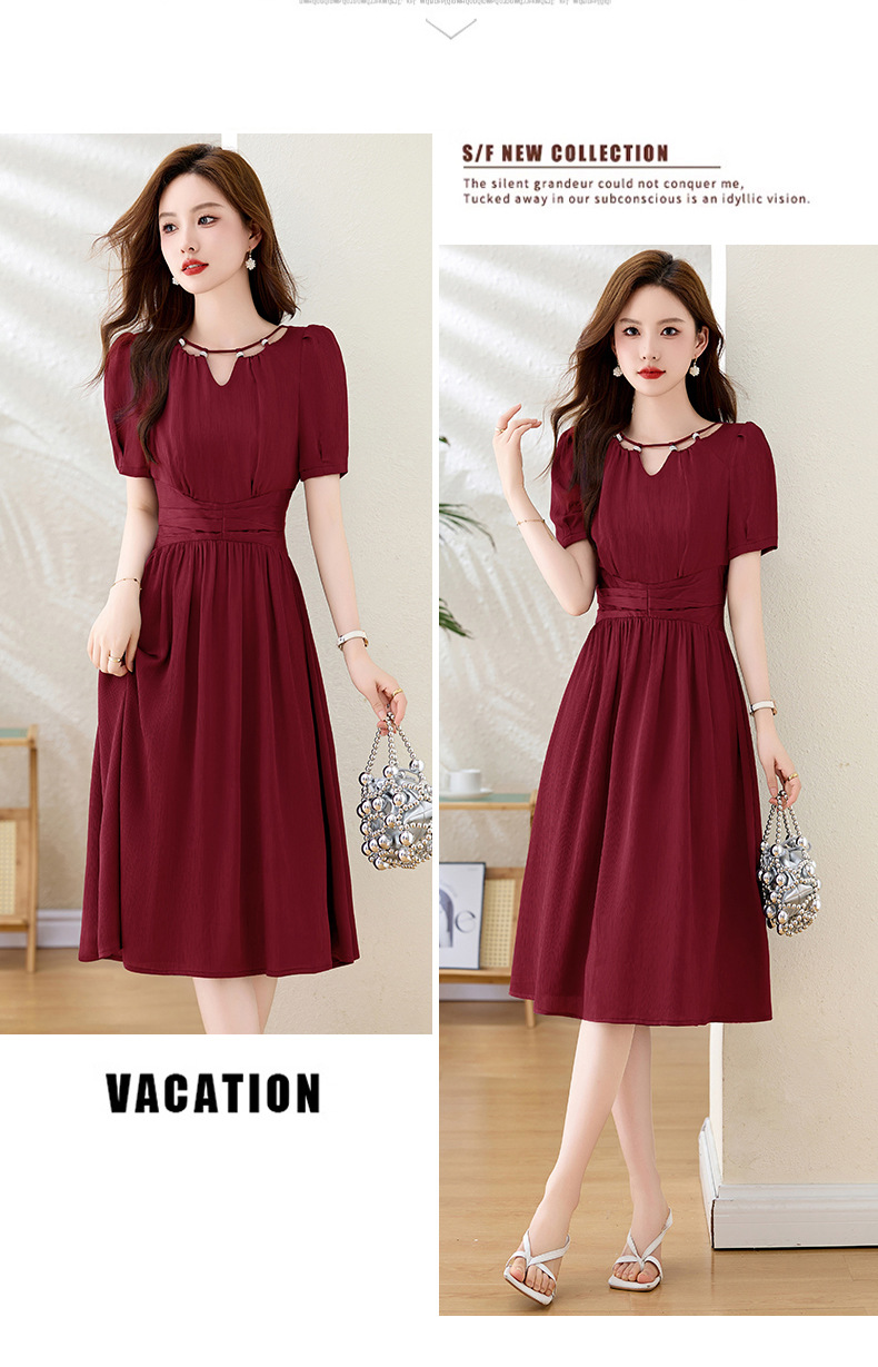 Váy midi mùa hè thời trang sang trọng, thiết kế thon eo, dáng dài vừa phải JX3320 — Màu đỏ rượu, Màu tím chi tiết 26