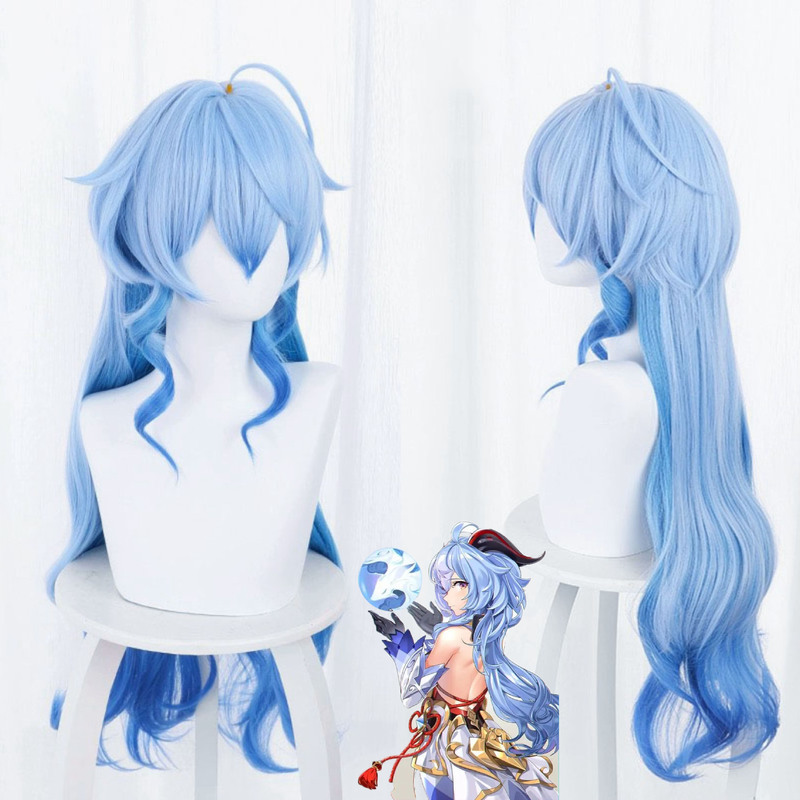 [Xi Hui] Original God Gan Yu cos Wig Integrated Tail Light Blue Gradient Long Curly Hair