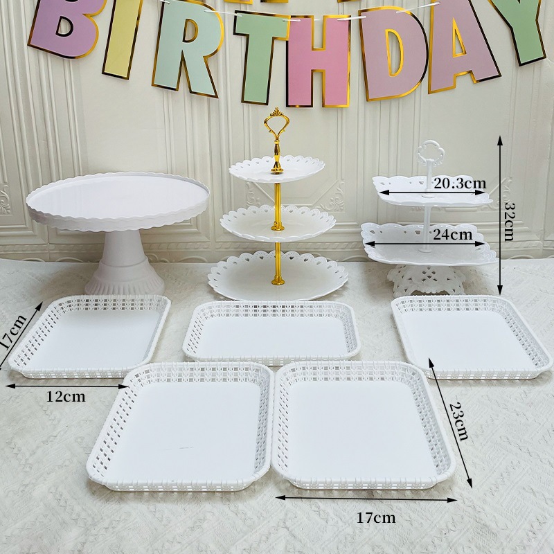 Decoración de postres de cumpleaños estante de exhibición de boda europea estante de frutas estante de pastel de plástico bandeja de bocadillos