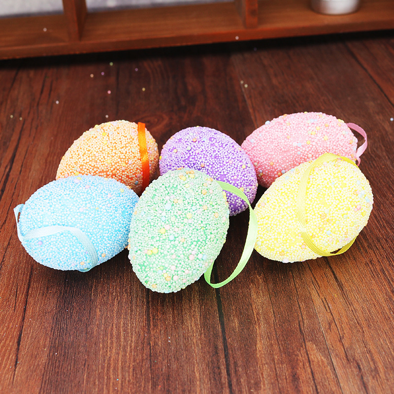 Huevo de Pascua de color sólido espuma punto de decoración huevo colgante de la escena de vacaciones de los niños en stock al por mayor