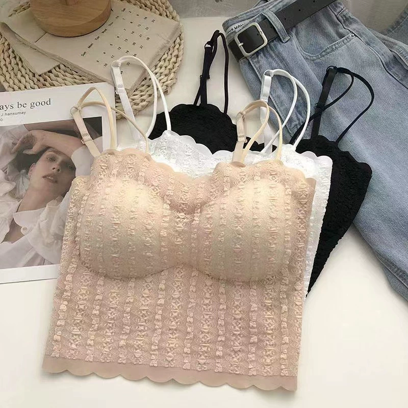 Сексуальный кружевной жилет на бретелях Hot Girl с нагрудной подкладкой, летняя верхняя одежда, приталенное красивое нижнее белье с запахом на спине для женщин