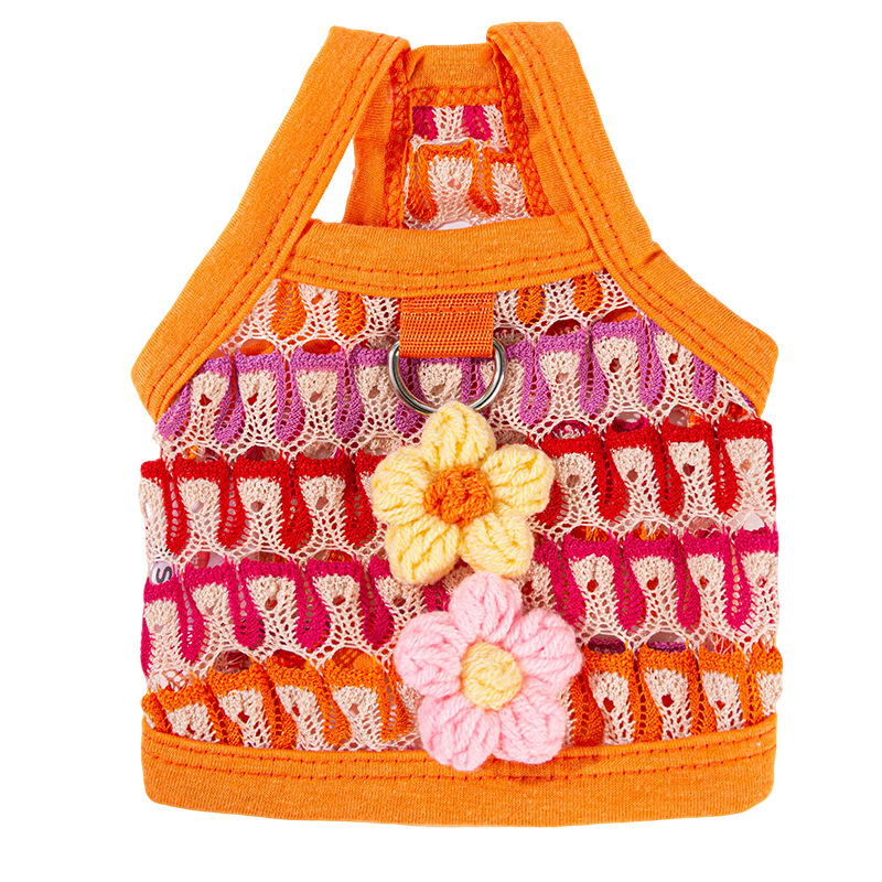 Primavera y verano nuevo color agujero tejido delgado flower hanger Teddy panda gato ropa de perro transfronteriza