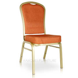 橙色铝制宴会椅酒店餐厅用椅加厚座包造型靠背源头厂家直销批发