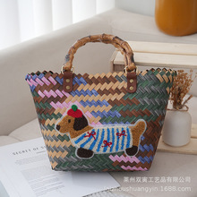 复古藤编腊肠狗编织包菜篮子手提包竹节手把手工竹编菜篮子托特包