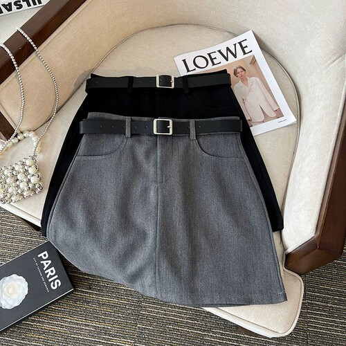 Lady's Summer 2025 New High-Waisted Slimming Matchy A-Line Grey Bumming Short Skirt
