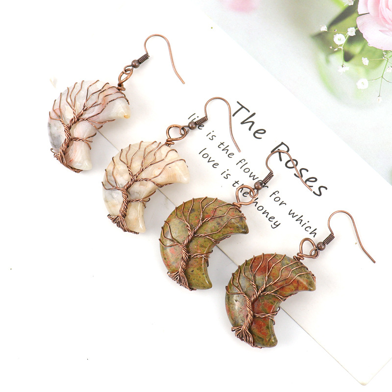 Simple Style Moon Natural Stone Copper Plating Drop Earrings 1 Pair display picture 5