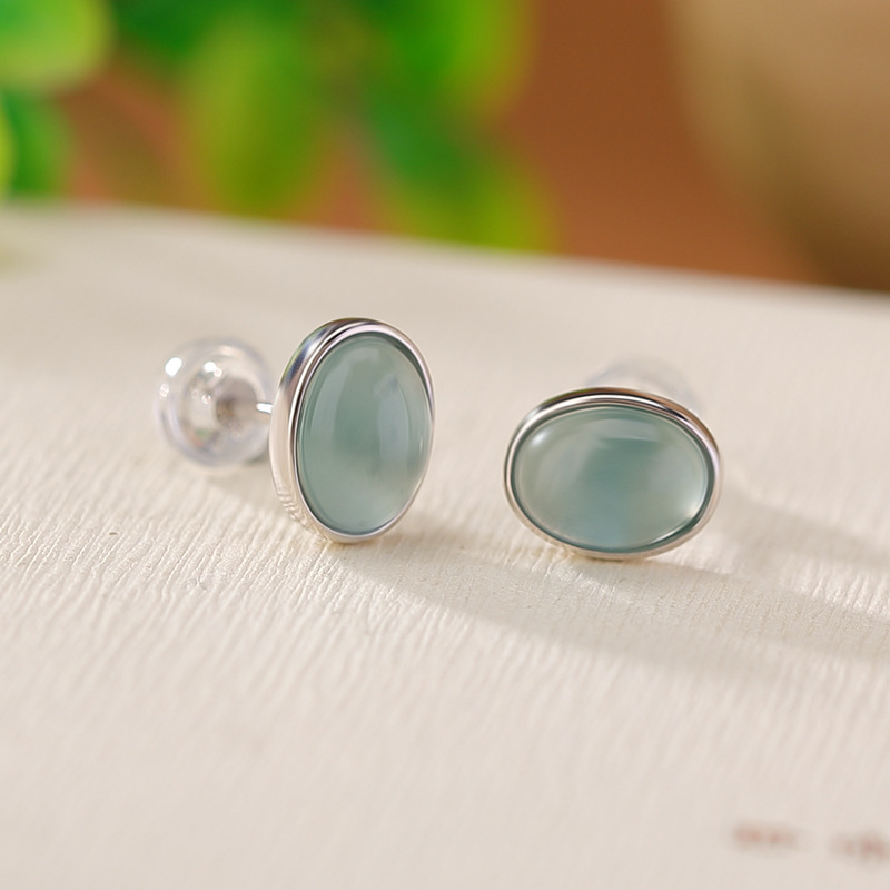 Bông tai mặt trứng bạc S925 đơn giản thời trang — Kiểu màu bạc