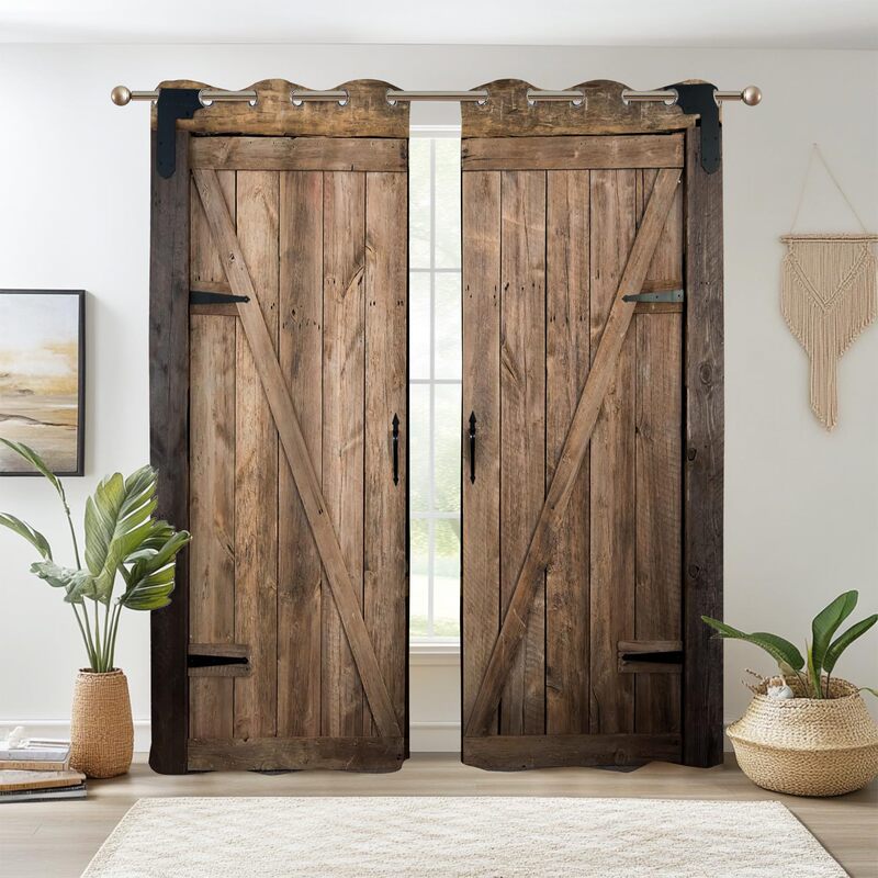 Cross-Border Country Retro Barn Door Farmhouse Style Wooden Door Digital Print Curtains Bedroom Living Room Manufacturer Wholesale Cross-Border Country Retro Barn Door Farmhouse Style Wooden Door Digital Print Curtains Bedroom Living Room Manufacturer Wholesale