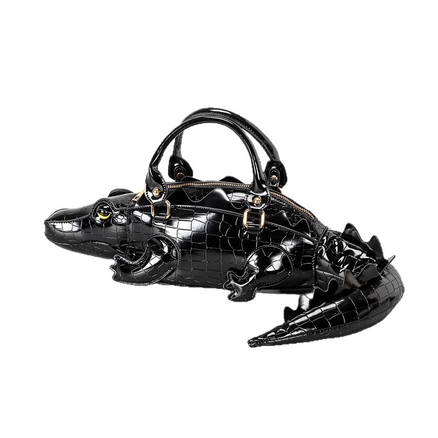 Women's Crocodile Design Handbag New Style Fun Pattern PU Leather Shoulder/Crossbody Motorcycle Bag Trendy Solid Color Zipper Closure_voghion.com