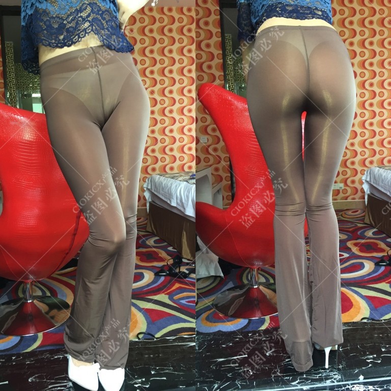 유럽과 미국 놀이 투명 아이스 실크 홈 의류 여성 섹시 힙 실키 섹시 플레어 팬츠 잠옷