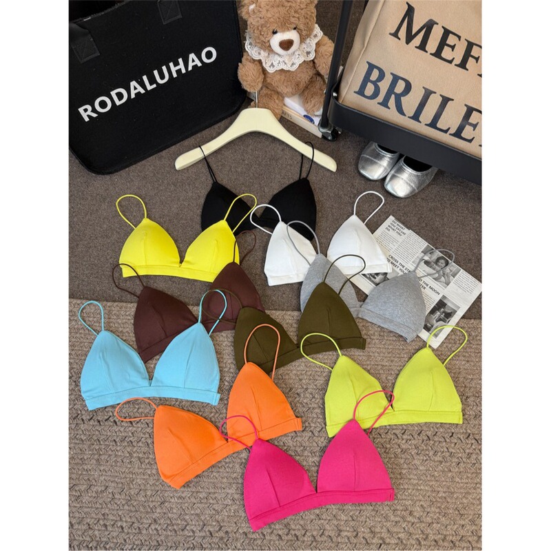 French-Style Pure Desire Triangle Cup Lingerie for Women Dopamine Spicy Girl Tank Top Bikini Beach Camisole Bra Short Top