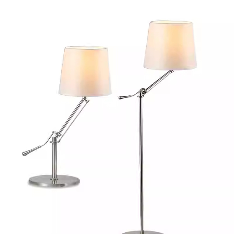 Cross-Border Direct Supply Korean Style Simple Long-Arm Industrial Style Folding Office Sofa Floor Cream Straw Hat Standing Cloth Cover Floor Lamp